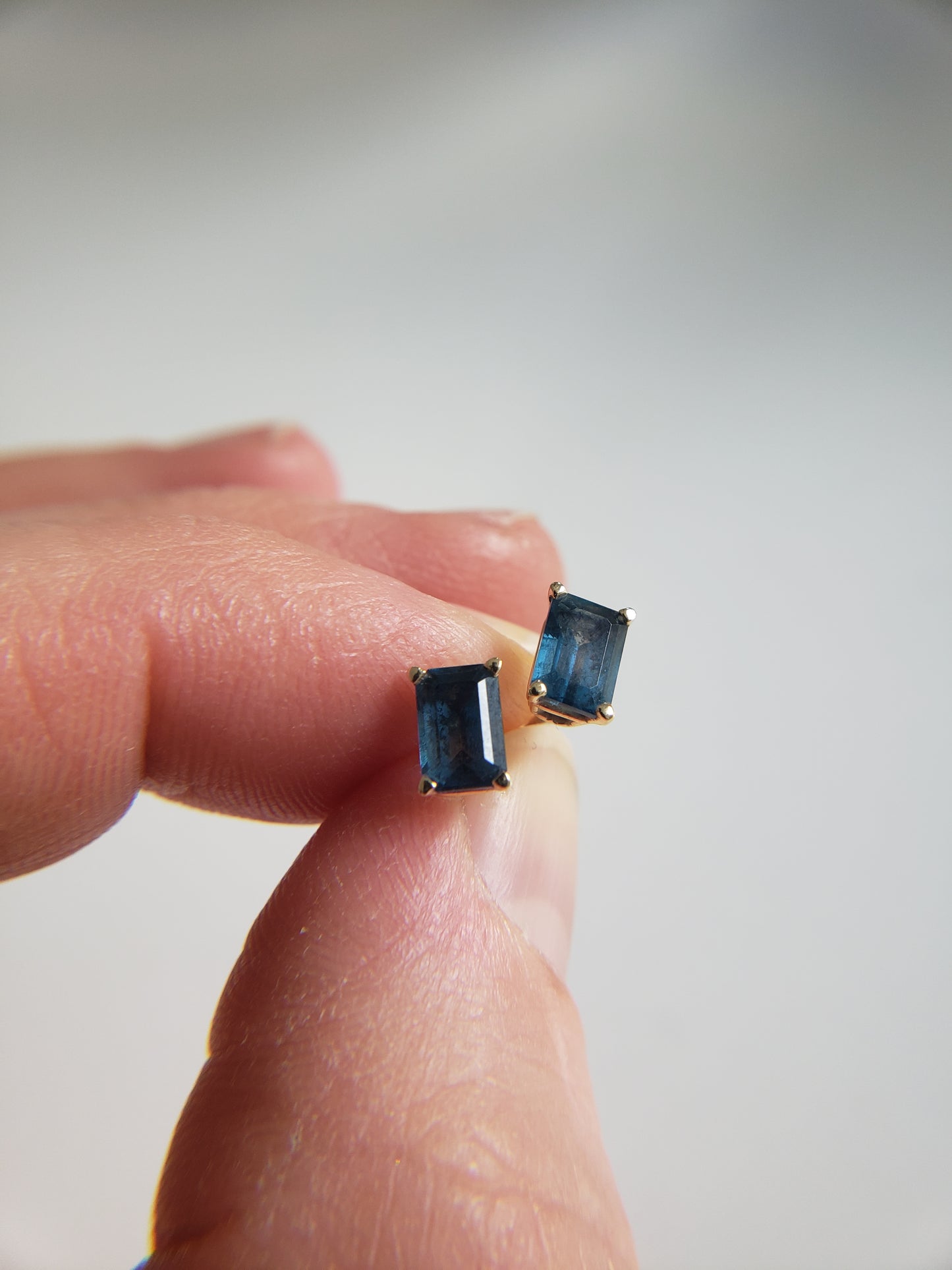 London Blue Topaz Emerald Cut Studs
