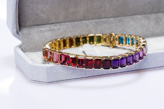 Multi-Color Emerald Cut Gemstone Bracelet