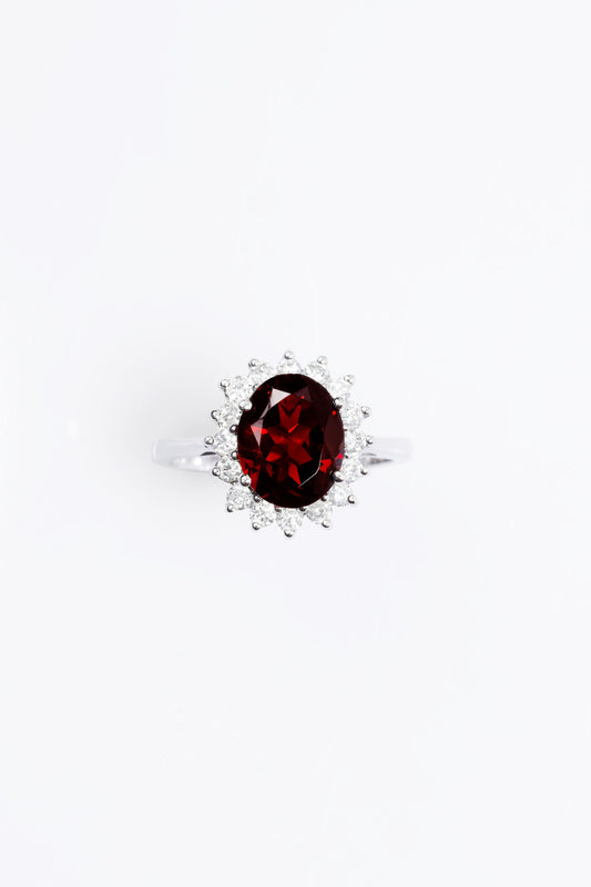 Oval Garnet and Diamond Ring