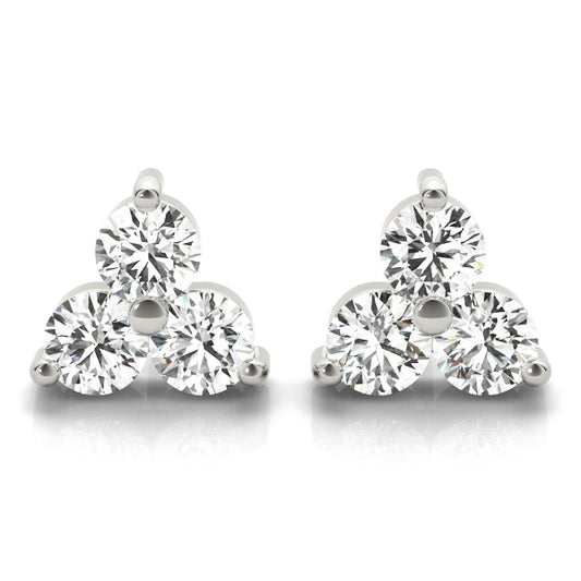 Diamond Three Stone Stud Earrings